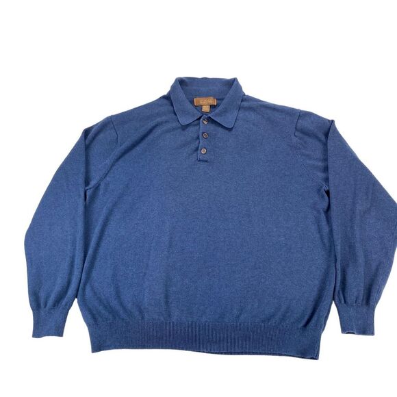 Tasso Elba Light Sweater Men Large Navy Knitted Cotton Long Raglan Sleeve - Picture 1 of 12